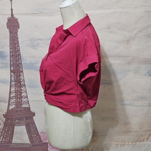 Ralph Lauren Fuchsia Button-Down Cropped Shirt - Picture 3 of 6